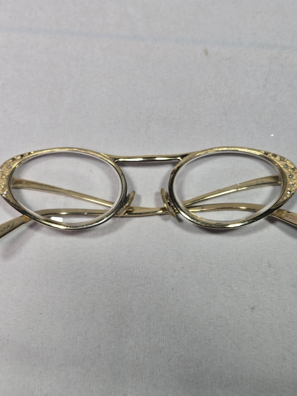 Vintage TURA Cat Eye Bifocal Reading Glasses Gold Toned 1950s MCM Rhinestones